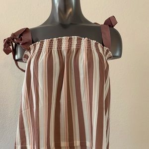 Bobeau Ruched Stripe Tie Sleeve Top Size L